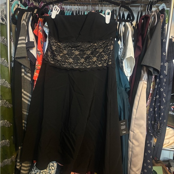 Connected Apparel Black Strapless Dress with Lace Overlay - Picture 1 of 4